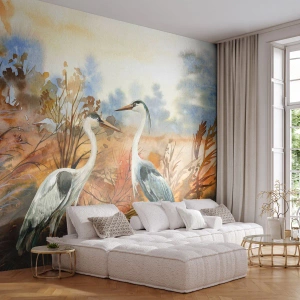 Fototapet Standard Eco - Vart ska vi på hösten? - Kran, Fåglar, Natur - 150x105 cm