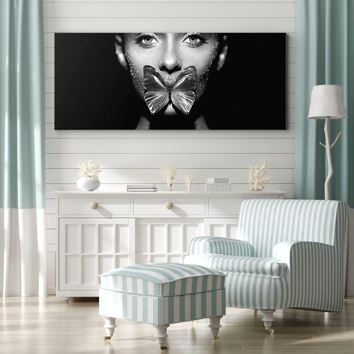 Canvastavla - Bild på duk - Fjärilkyss - 140x50 cm