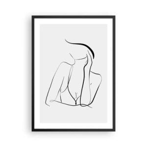 Affisch i svart ram - En minimalistisk linje som avbildar en kvinnas silhuett - 50x70cm - På drömvågen - Modern väggdekoration för vardagsrum och sovrum ARTTOR
