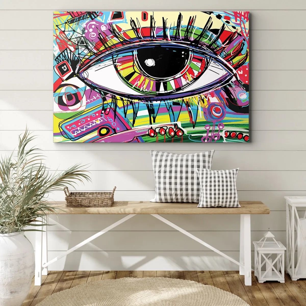 Canvastavla - Bild på duk - Färgglatt abstrakt graffitiöga - 70x50cm - Färgglatt öga - färgglad själ - Modern väggdekoration för vardagsrum och sovrum ARTTOR