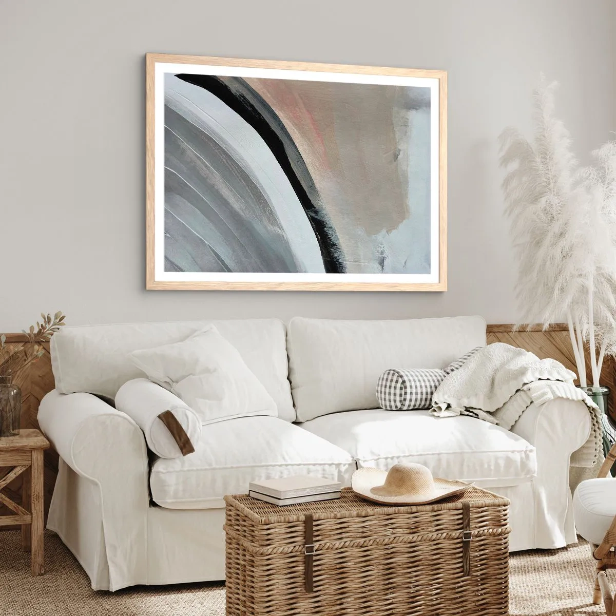 Affisch i ram av ljusek - Komposition: en båge av svart och grått - 100x70 cm