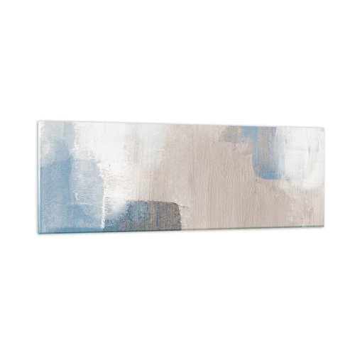 Glastavla - Bild på glas - Rosa abstraktion bakom en blå slöja - 90x30 cm