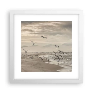 Affisch i vit ram - Havets brus, fågelsång - 30x30 cm