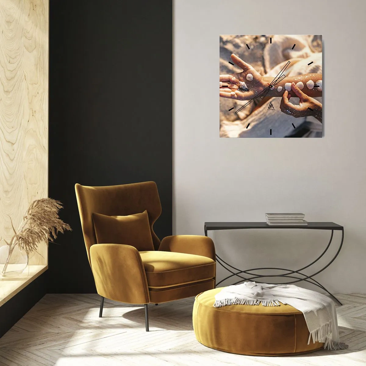 Väggklocka - Klocka på glas - Skönhet inom handens räckvidd - 40x40 cm