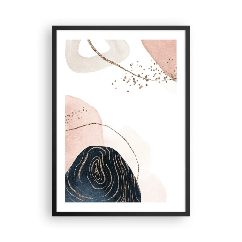 Affisch i svart ram - Abstrakta former i pastellfärger med guldfärgade accenter - 50x70cm - Allt flyter - Modern väggdekoration för vardagsrum och sovrum ARTTOR