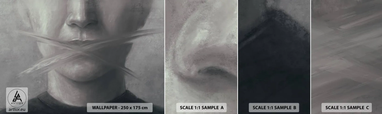Fototapet Prov Standard Eco - Inte ett ord - Abstraktion, Grafik, Ansikte - 100x30 cm