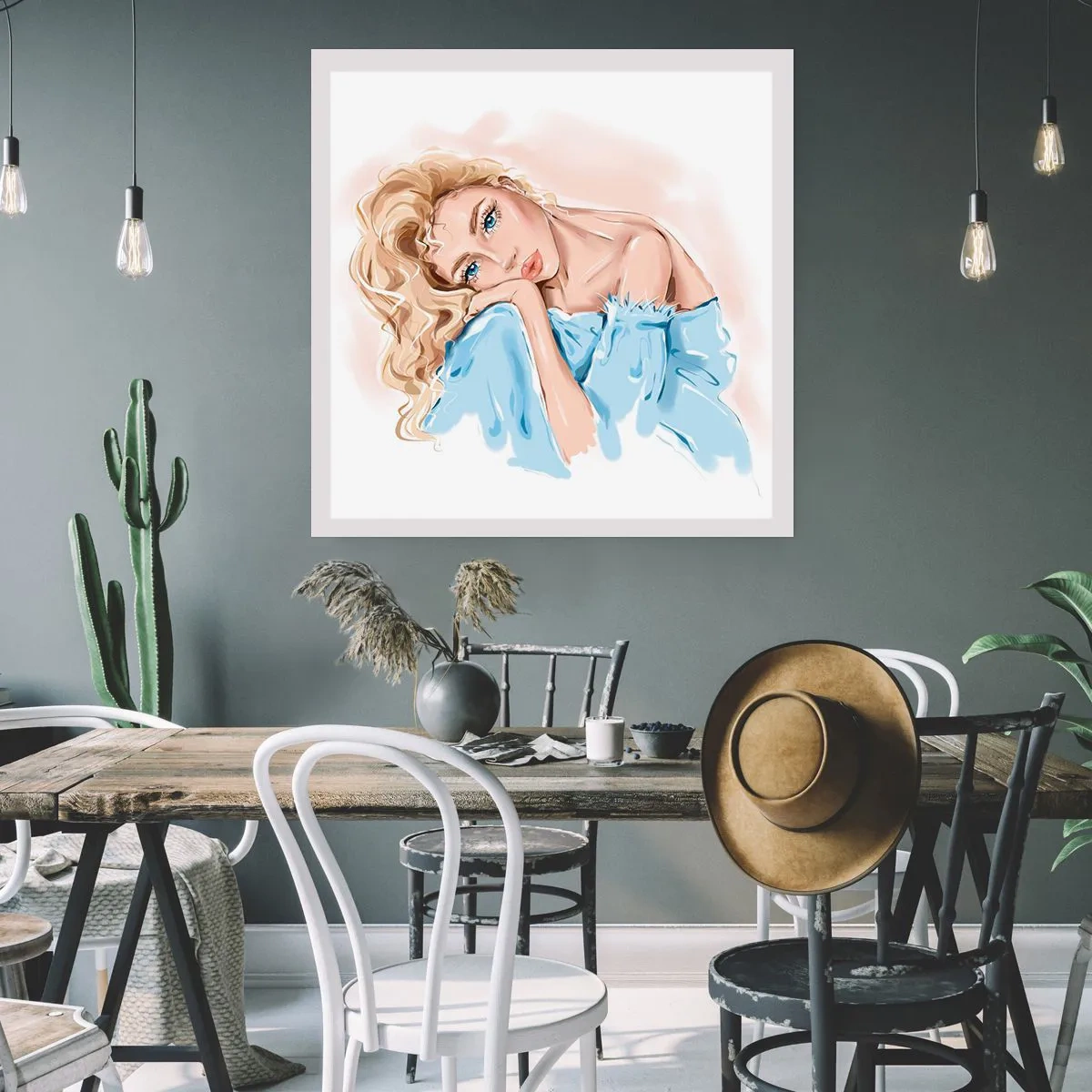 Affisch - Drömmande i blått - 40x40 cm