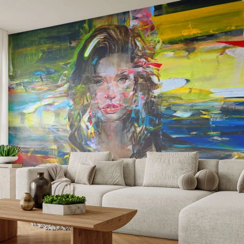 Fototapet Premium Canvas - Bakom luftridån - Porträtt av en kvinna, Ansikte, Abstraktion - 400x280 cm