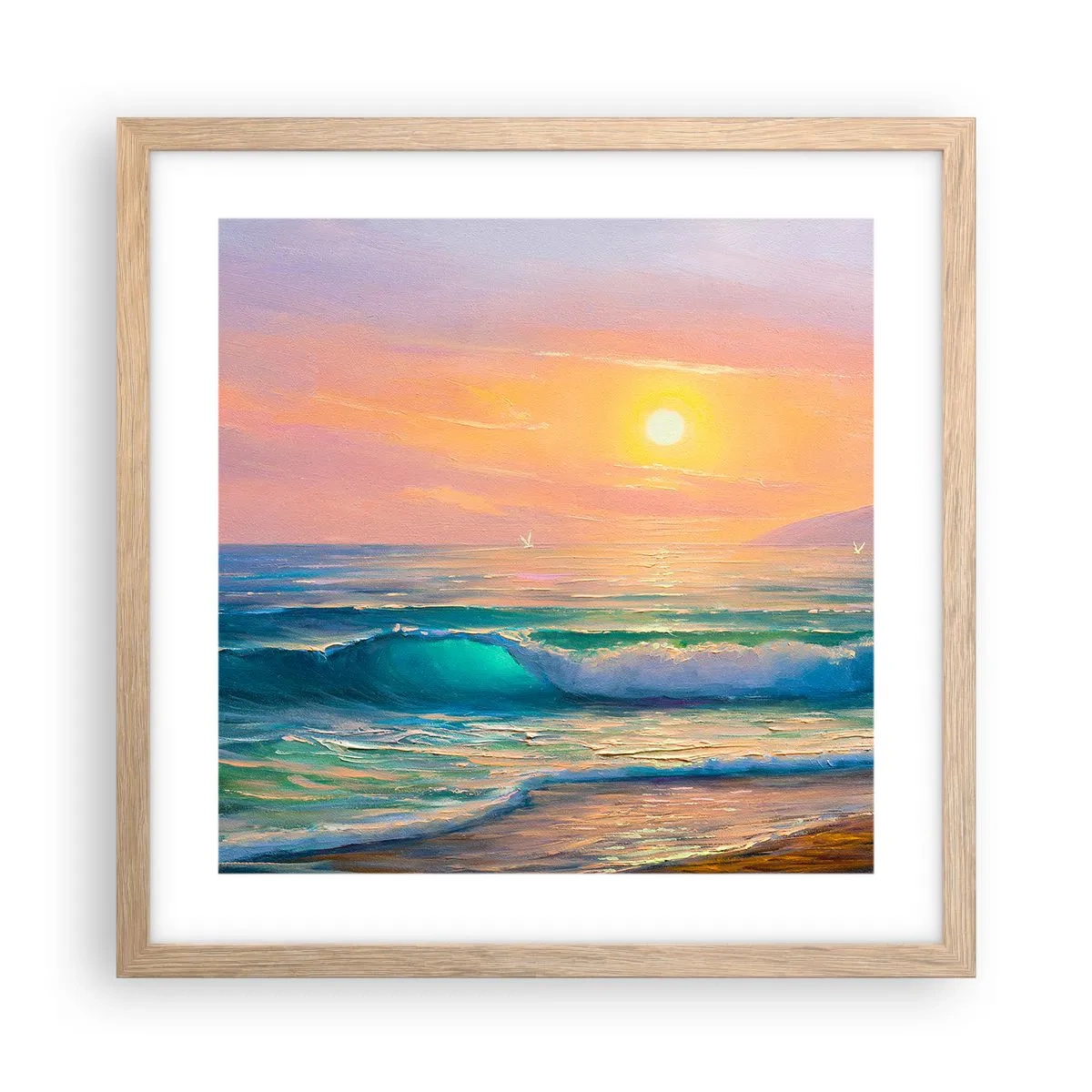 Affisch i ram av ljusek - Vågvisa i turkos - 40x40 cm