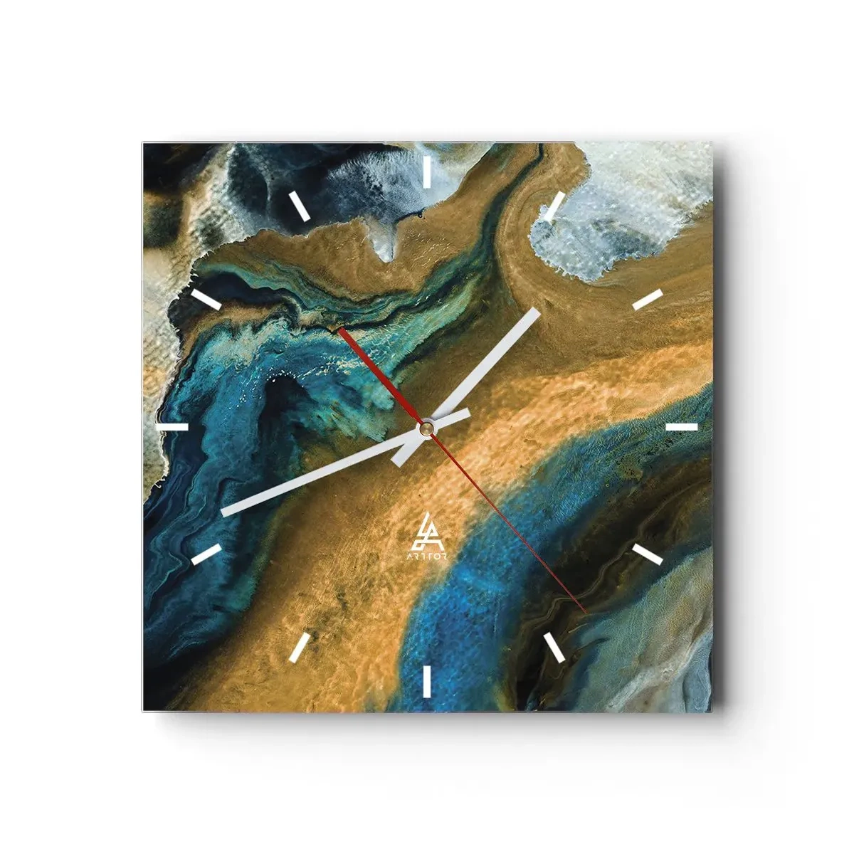 Väggklocka - Klocka på glas - Blå – gul – ömsesidiga influenser - 40x40 cm