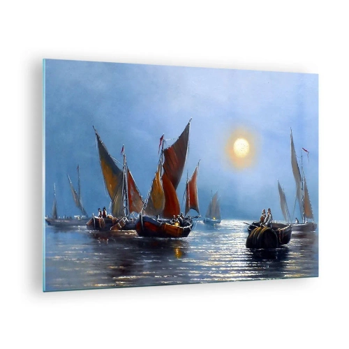 Glastavla - Bild på glas - Nattfiske - 70x50cm - Nattens fångst - Modern väggdekoration för vardagsrum och sovrum ARTTOR