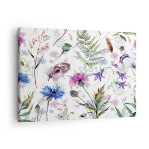 Canvastavla - Bild på duk - Akvarellblommor och örter på en vit bakgrund i herbariumstil - 70x50cm - Polska örter - Modern väggdekoration för vardagsrum och sovrum ARTTOR