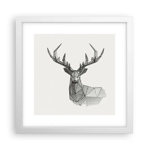 Affisch i vit ram - Hjort i kubistisk stil - 30x30 cm