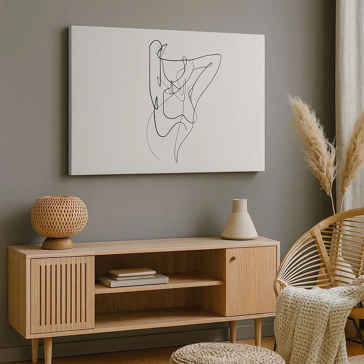 Canvastavla - Bild på duk - Minimalistisk kontur av en kvinnlig silhuett - 70x50cm - Hurdan du är... - Modern väggdekoration för vardagsrum och sovrum ARTTOR