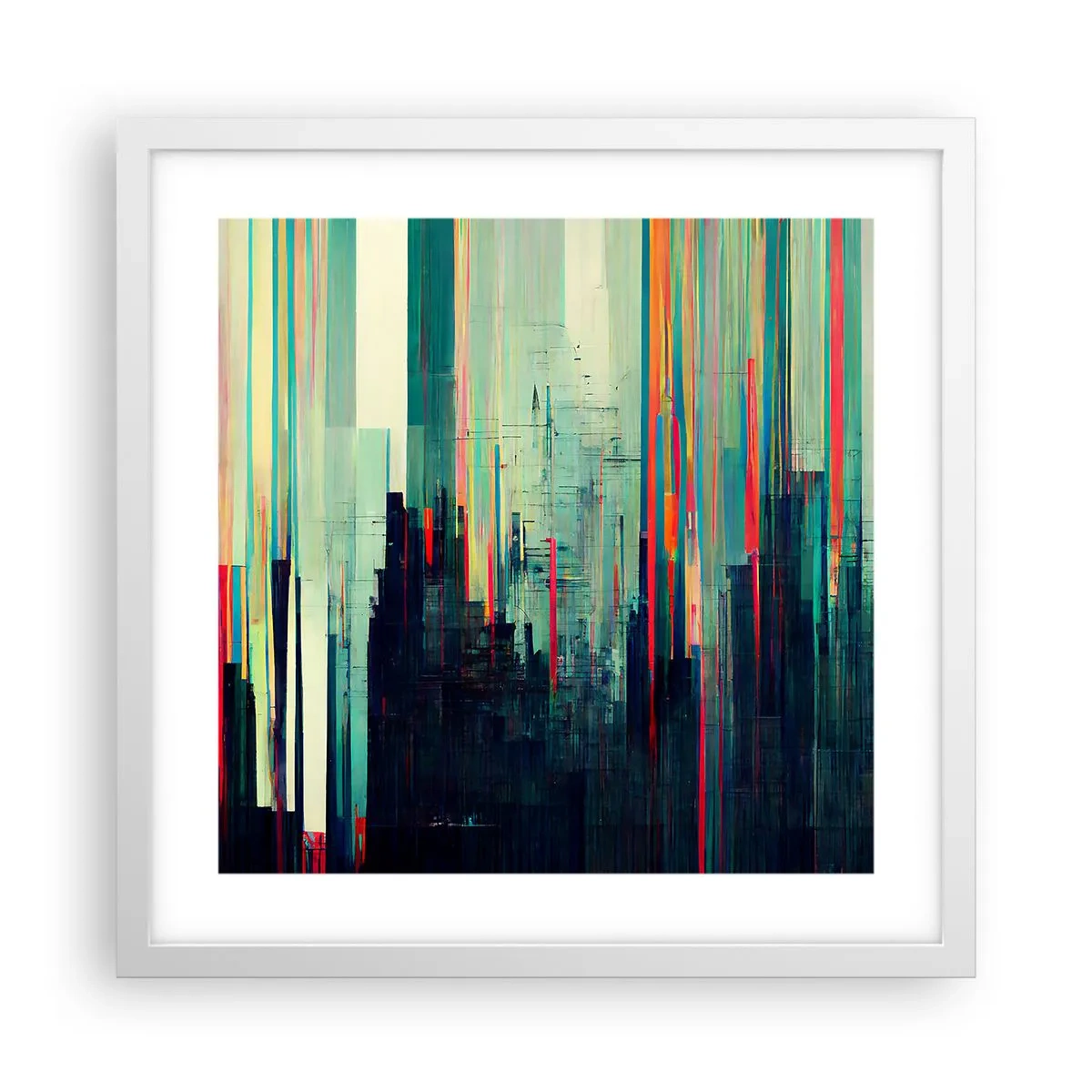 Affisch i vit ram - Futuristisk stad - 40x40 cm