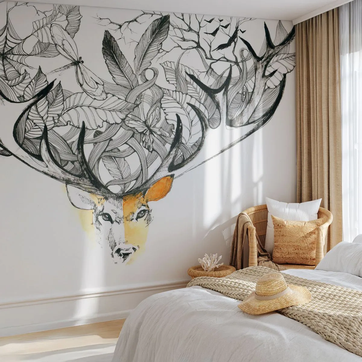 Självhäftande Fototapet Deluxe Sticker - Ymnighetshorn - Abstraktion, Rådjur, Grafik - 250x175 cm
