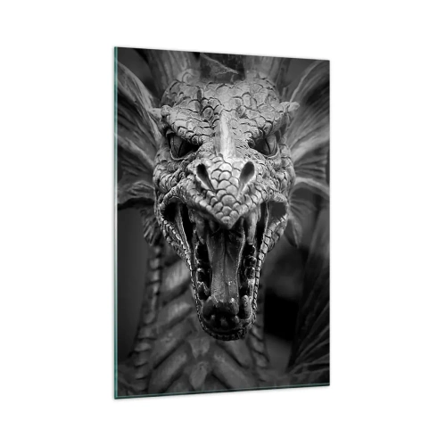 Glastavla - Bild på glas - En sagodrake i grånyans - 80x120 cm