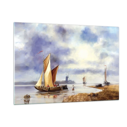 Glastavla - Bild på glas - Seglarnas hemkomst - 120x80 cm