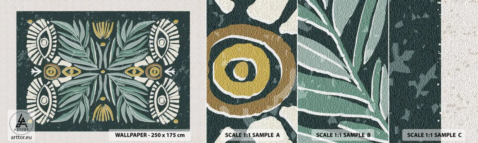 Provbit av självhäftande fototapet Deluxe Sticker - Som ett folkligt mönster - Boho, Mönster, Botanik - 100x30 cm