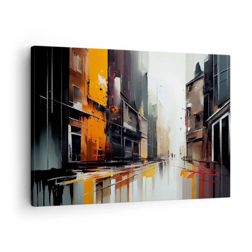 Canvastavla - Bild på duk - Abstrakt vy över en stadsgata i regnet - 70x50cm - Regnig dag - Modern väggdekoration för vardagsrum och sovrum ARTTOR