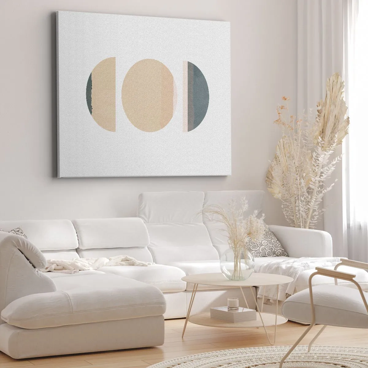 Canvastavla - Bild på duk - Abstrakta geometriska former i pastellfärger - 70x50cm - Hjul efter hjul - Modern väggdekoration för vardagsrum och sovrum ARTTOR