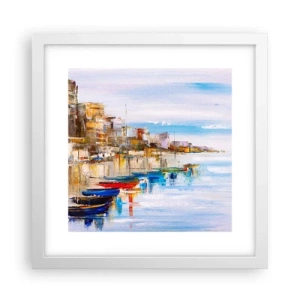 Affisch i vit ram - Flerfärgad urban hamn - 30x30 cm