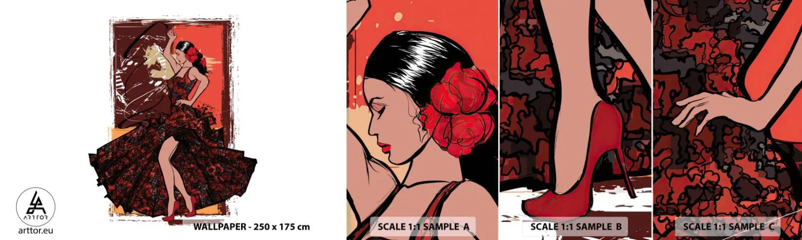 Provbit av självhäftande fototapet Deluxe Sticker - I hjärtats takt - Dansare, Flamenco, Dansa - 100x30 cm