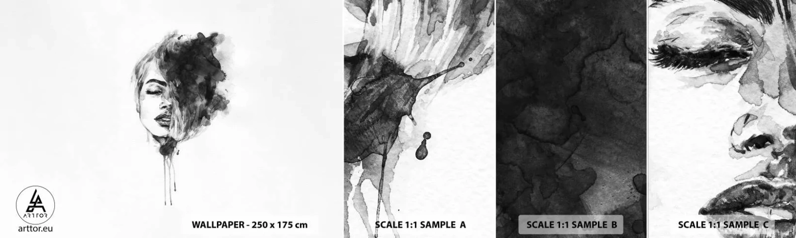 Fototapet Prov Standard Eco - Vad flickan drömmer om - Porträtt av en kvinna, Kvinnans ansikte, Abstraktion - 100x30 cm