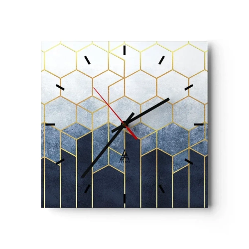 Väggklocka - Klocka på glas - Komposition i synkoprytm - 40x40 cm