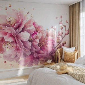 Fototapet Premium Sand - Blommande körsbärsblomma - Blomning, Blomma, Vattenfärg - 100x70 cm