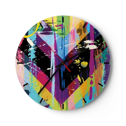 Väggklocka - Klocka på glas - Klocktavla med geometriskt hjärtmotiv i flerfärgad stil - 30x30cm - Uppifrån nedåt - Modern väggdekoration för vardagsrum, kök och sovrum ARTTOR