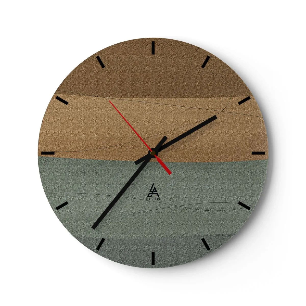 Väggklocka - Klocka på glas - Minimalistiska ränder i nyanser av brunt och grönt - 30x30cm - Horisontell komposition - Modern väggdekoration för vardagsrum, kök och sovrum ARTTOR