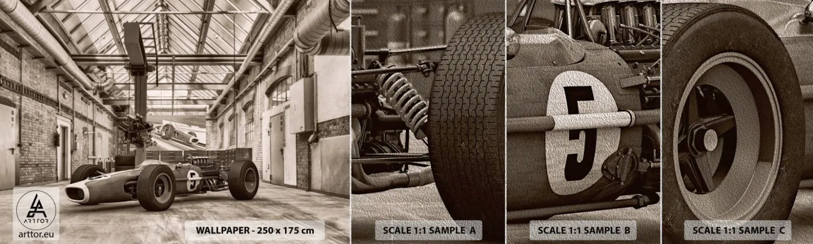 Provbit av fototapet Premium Sand - Segrarens vila - Formel 1, Retro, Bil - 100x30 cm