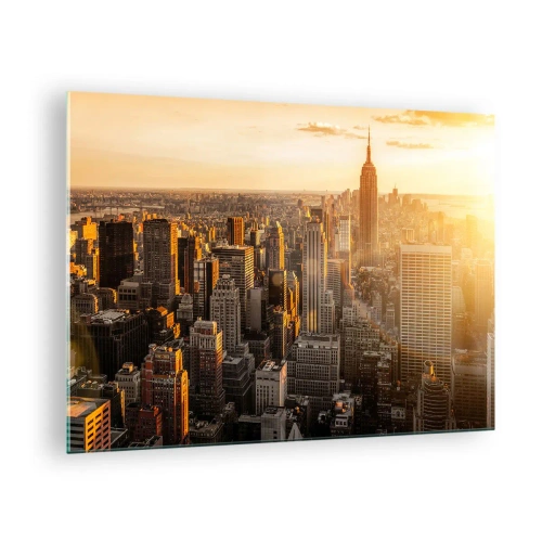 Glastavla - Bild på glas - New York Citys silhuett vid solnedgången - 70x50cm - Växa i solskenet - Modern väggdekoration för vardagsrum och sovrum ARTTOR