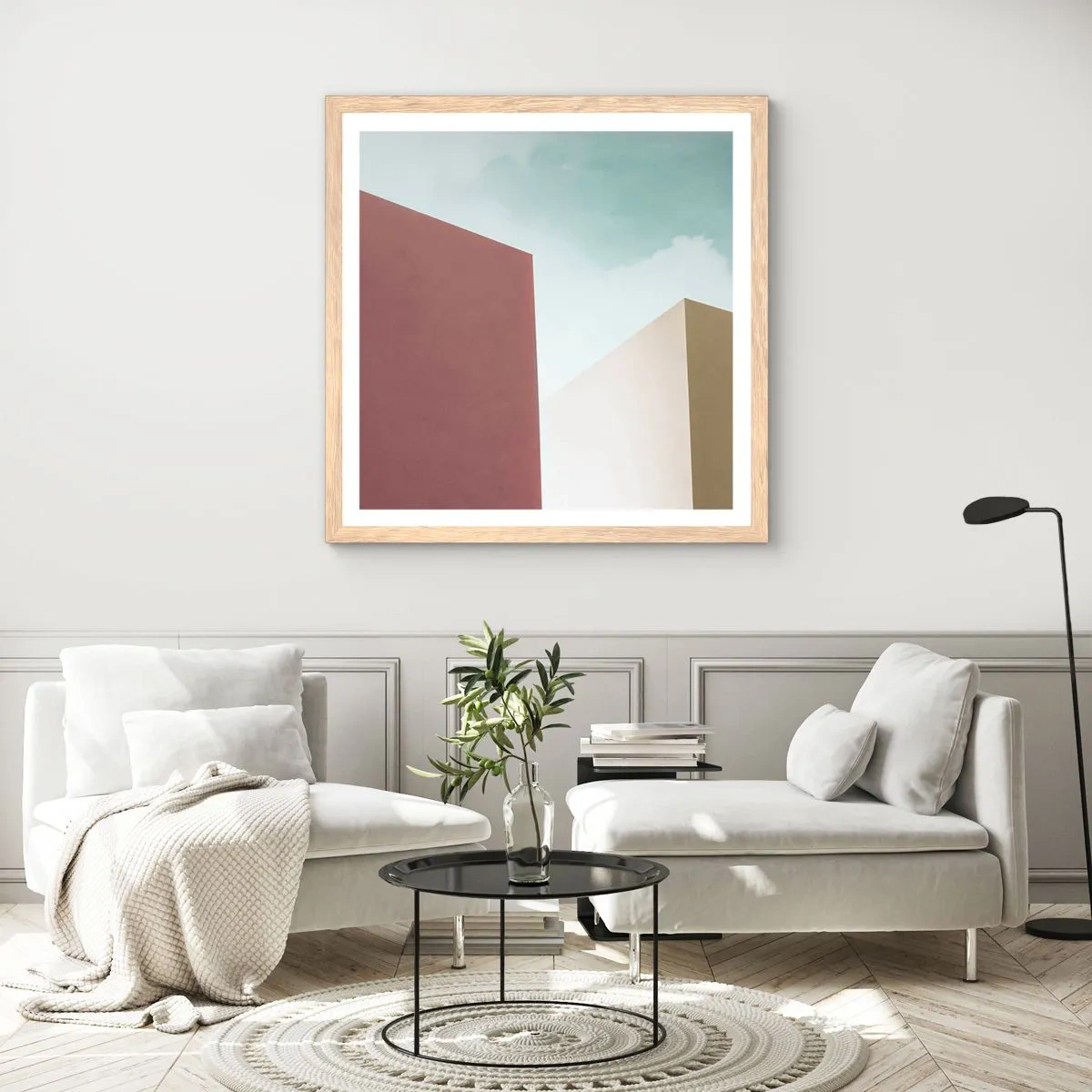 Affisch i ram av ljusek - Geometri av en solig sommar - 50x50 cm