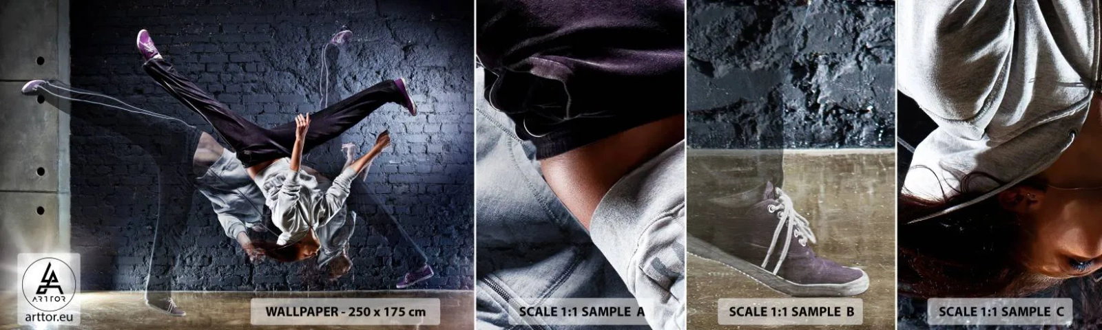 Provbit av självhäftande fototapet Deluxe Sticker - Gatans stjärna - Dansa, människor, Dansare - 100x30 cm