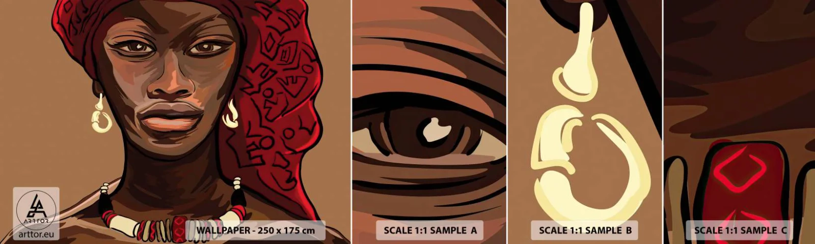 Provbit av självhäftande fototapet Deluxe Sticker - Venus i ebenholts - Kvinna, Afrika, Kultur - 100x30 cm