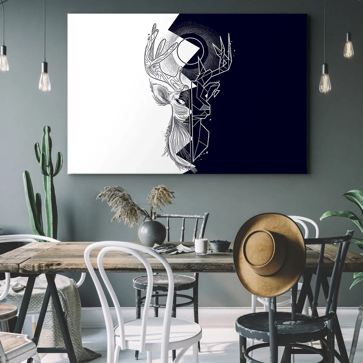 Canvastavla - Bild på duk - Geometri och natur i en symbolisk komposition - 70x50cm - Motsatsernas kamp och gemenskap - Modern väggdekoration för vardagsrum och sovrum ARTTOR