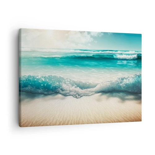 Canvastavla - Bild på duk - Havsvågor på en ljus sandstrand - 70x50cm - Lugnet i havet - Modern väggdekoration för vardagsrum och sovrum ARTTOR