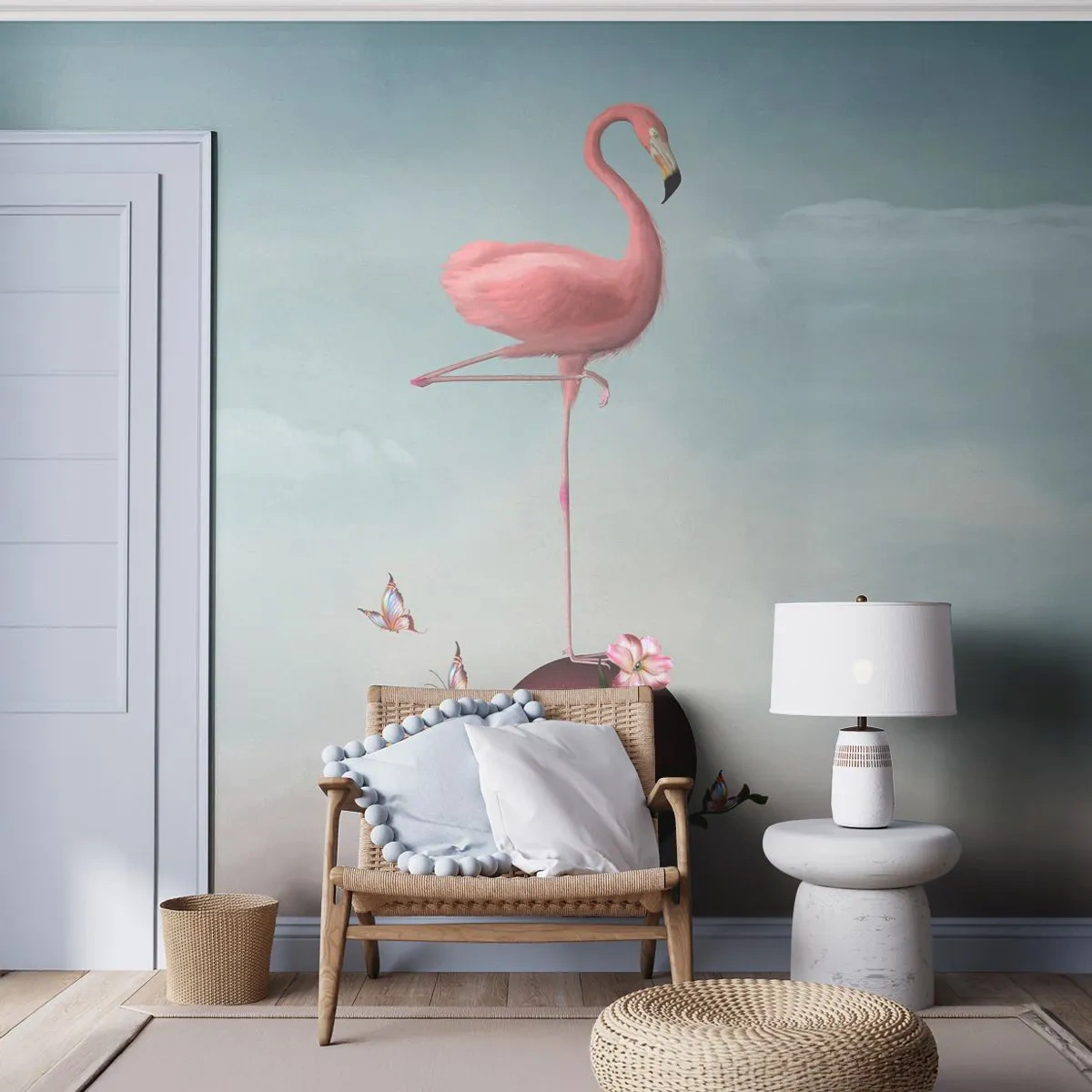 Fototapet Premium Canvas - Basketbollens allegori - Abstraktion, Flamingo, Fågel - 150x105 cm