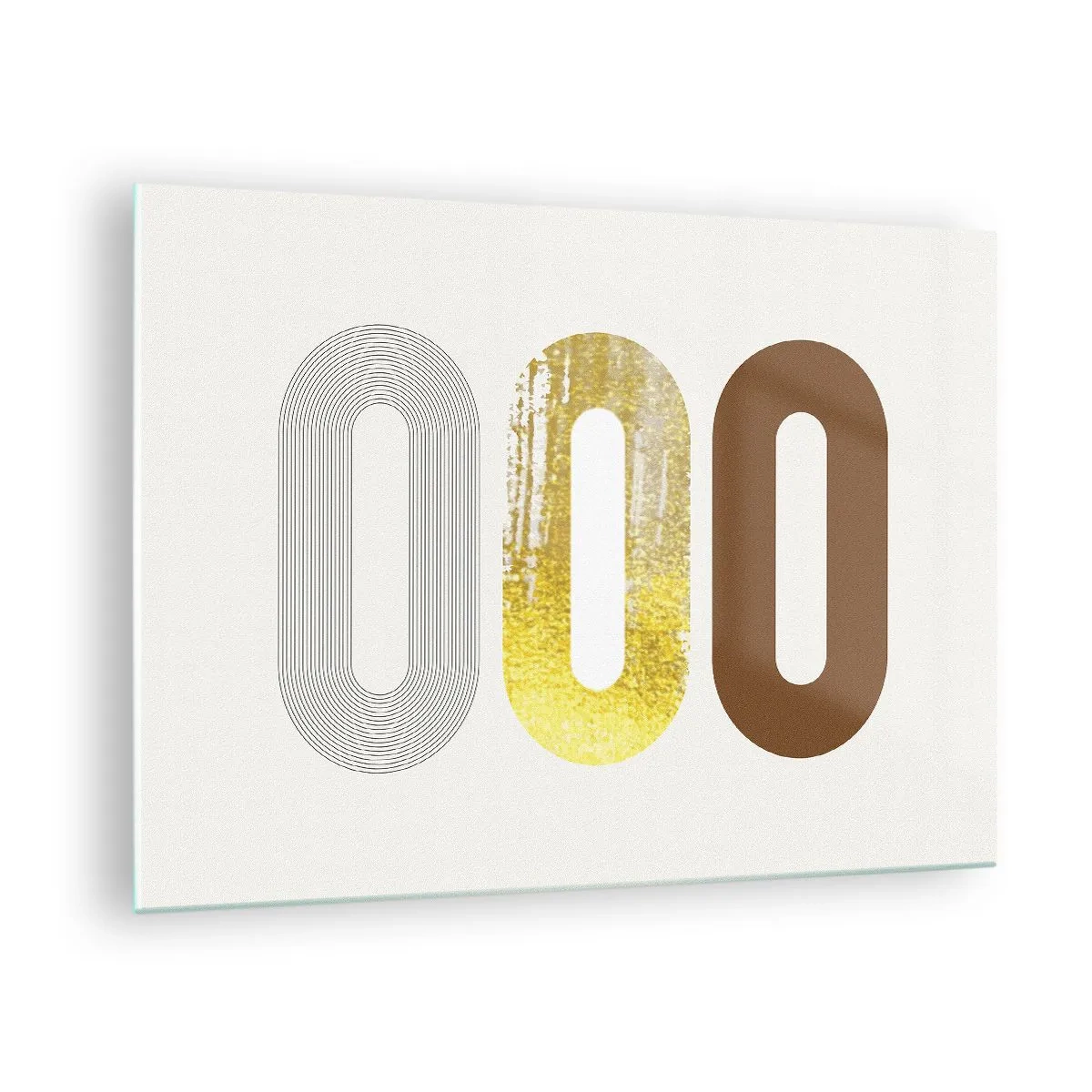 Glastavla - Bild på glas - Modern geometrisk grafik i guld och brons - 70x50cm - Ooo! - Modern väggdekoration för vardagsrum och sovrum ARTTOR