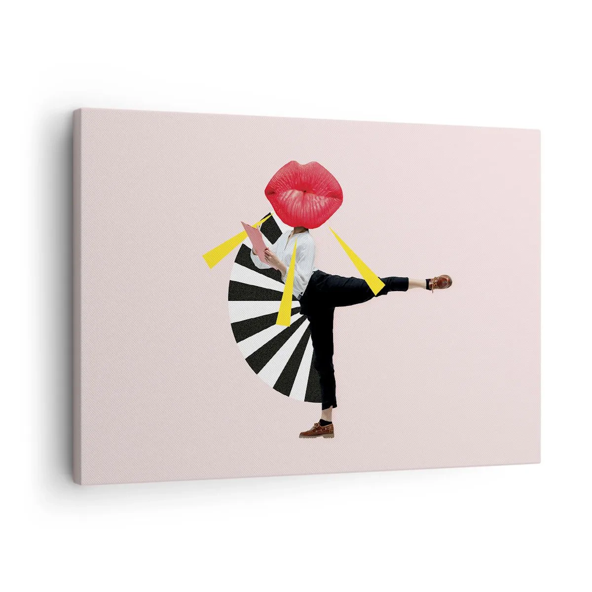 Canvastavla - Bild på duk - Surrealistisk figur med mun och geometriska element - 70x50cm - Surrealistisk pop-art - Modern väggdekoration för vardagsrum och sovrum ARTTOR