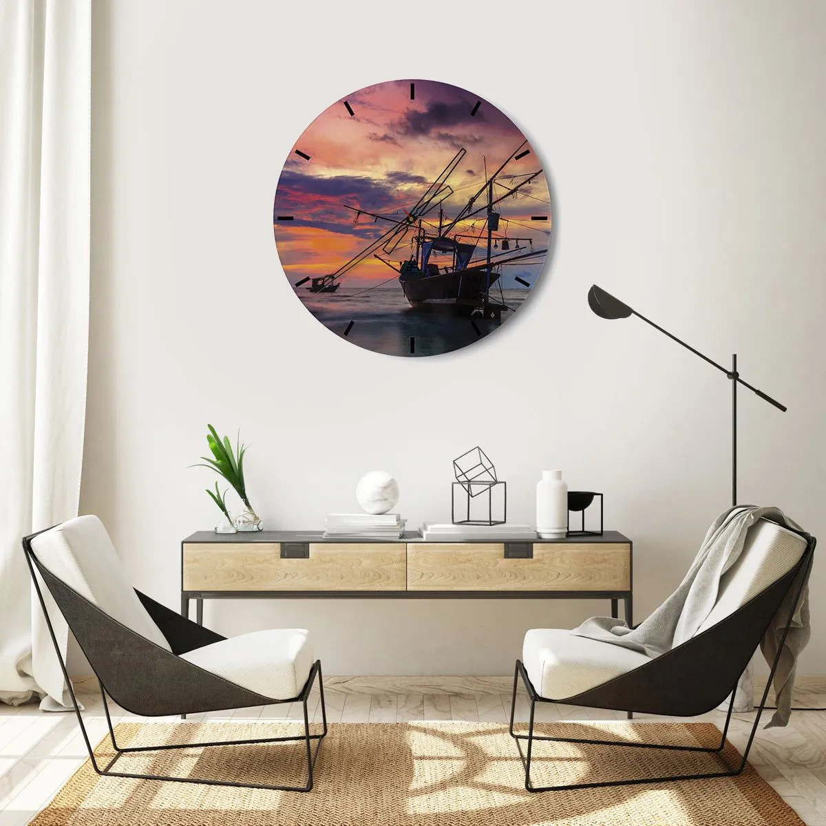 Väggklocka - Klocka på glas - Exotisk kväll - 40x40 cm