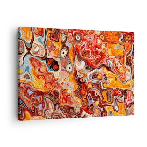 Canvastavla - Bild på duk - En abstrakt komposition i varma nyanser av rött, orange och gult. - 70x50cm - Om nötterna löstes upp i honung - Modern väggdekoration för vardagsrum och sovrum ARTTOR