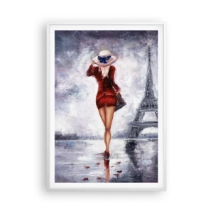Affisch i vit ram - Symboler av Paris - 70x100 cm