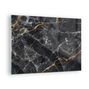 Glastavla - Bild på glas - Svart och guld marmormönster med vita ådror - 70x50cm - Stenens interna liv - Modern väggdekoration för vardagsrum och sovrum ARTTOR