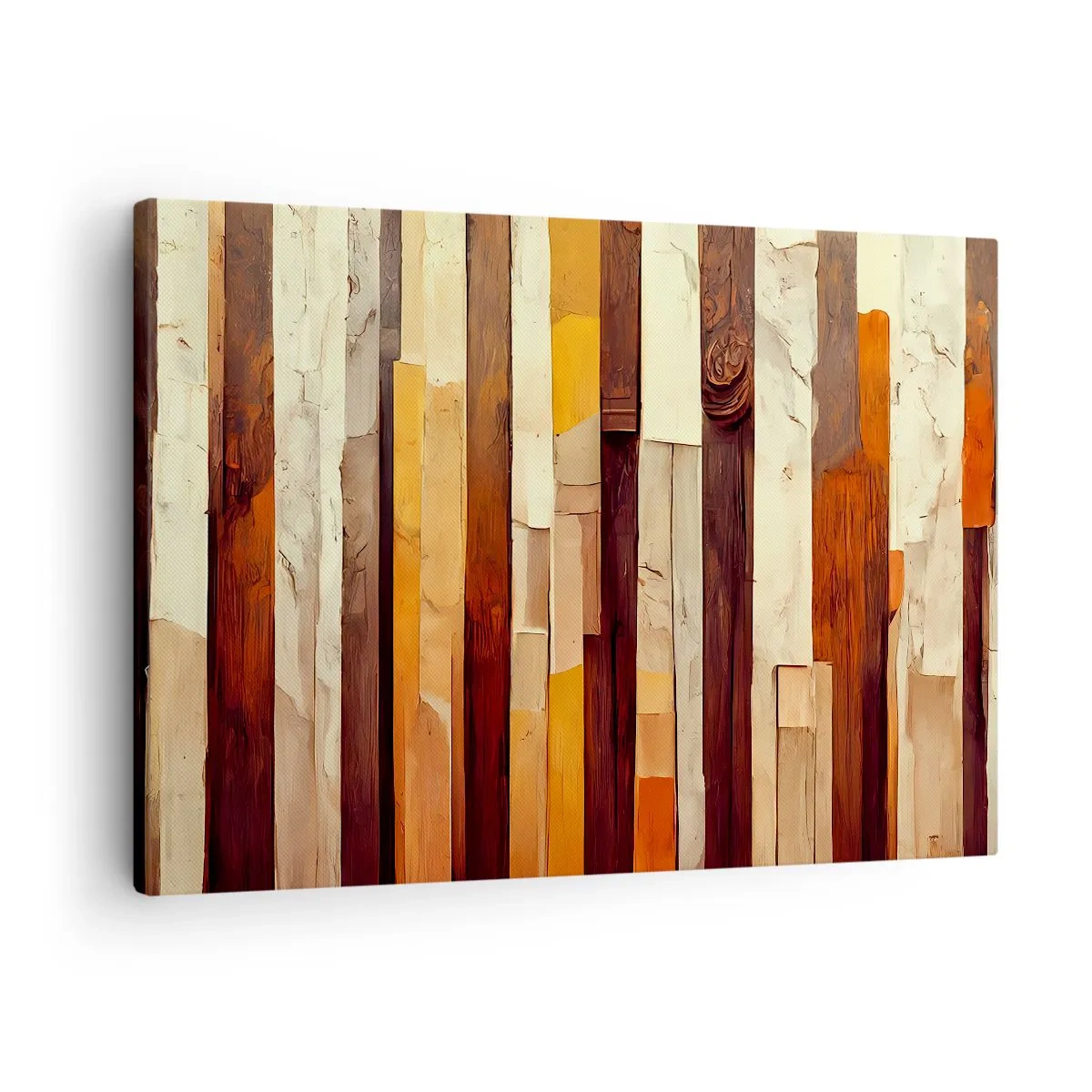 Canvastavla - Bild på duk - Geometrisk komposition i nyanser av trä och guld - 70x50cm - Hymn av skogens träd - Modern väggdekoration för vardagsrum och sovrum ARTTOR