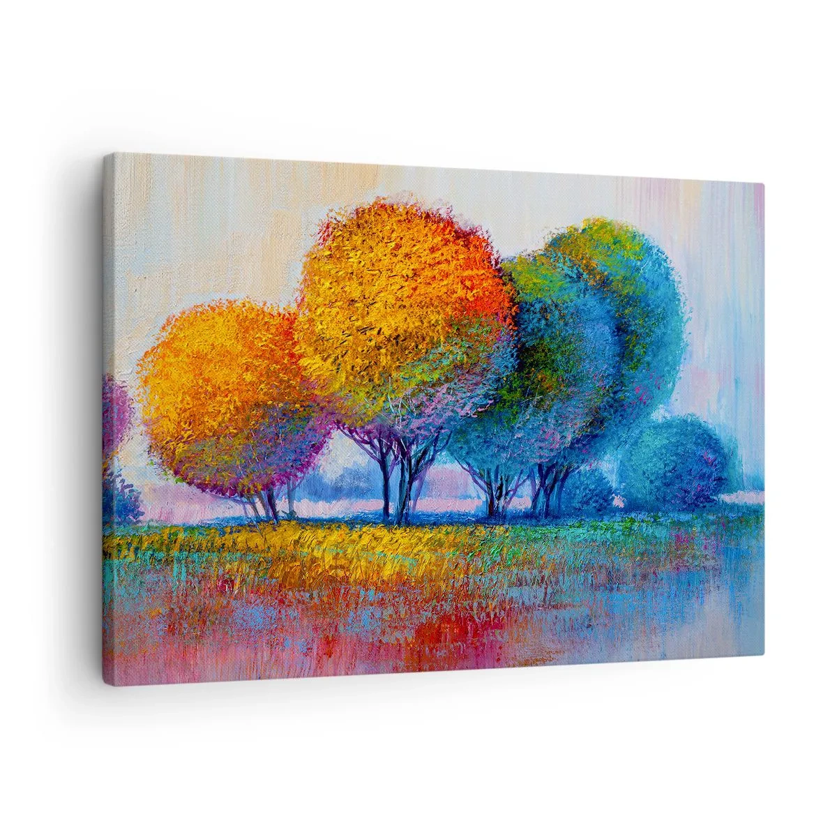 Canvastavla - Bild på duk - Färgglada träd i ett impressionistiskt landskap - 70x50cm - Glad färgbukett - Modern väggdekoration för vardagsrum och sovrum ARTTOR
