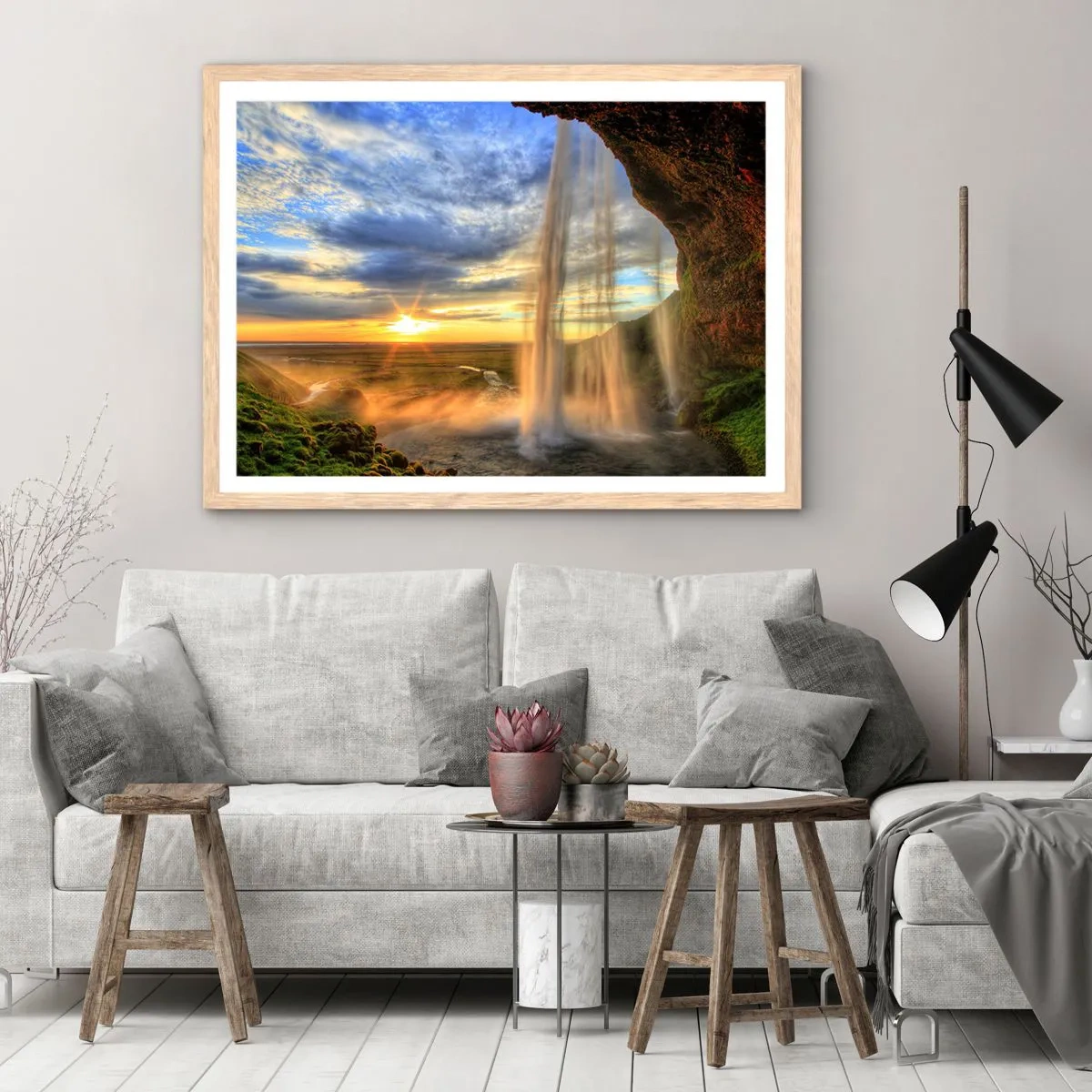 Affisch i ram av ljusek - Världen bakom ridå av droppar - 100x70 cm