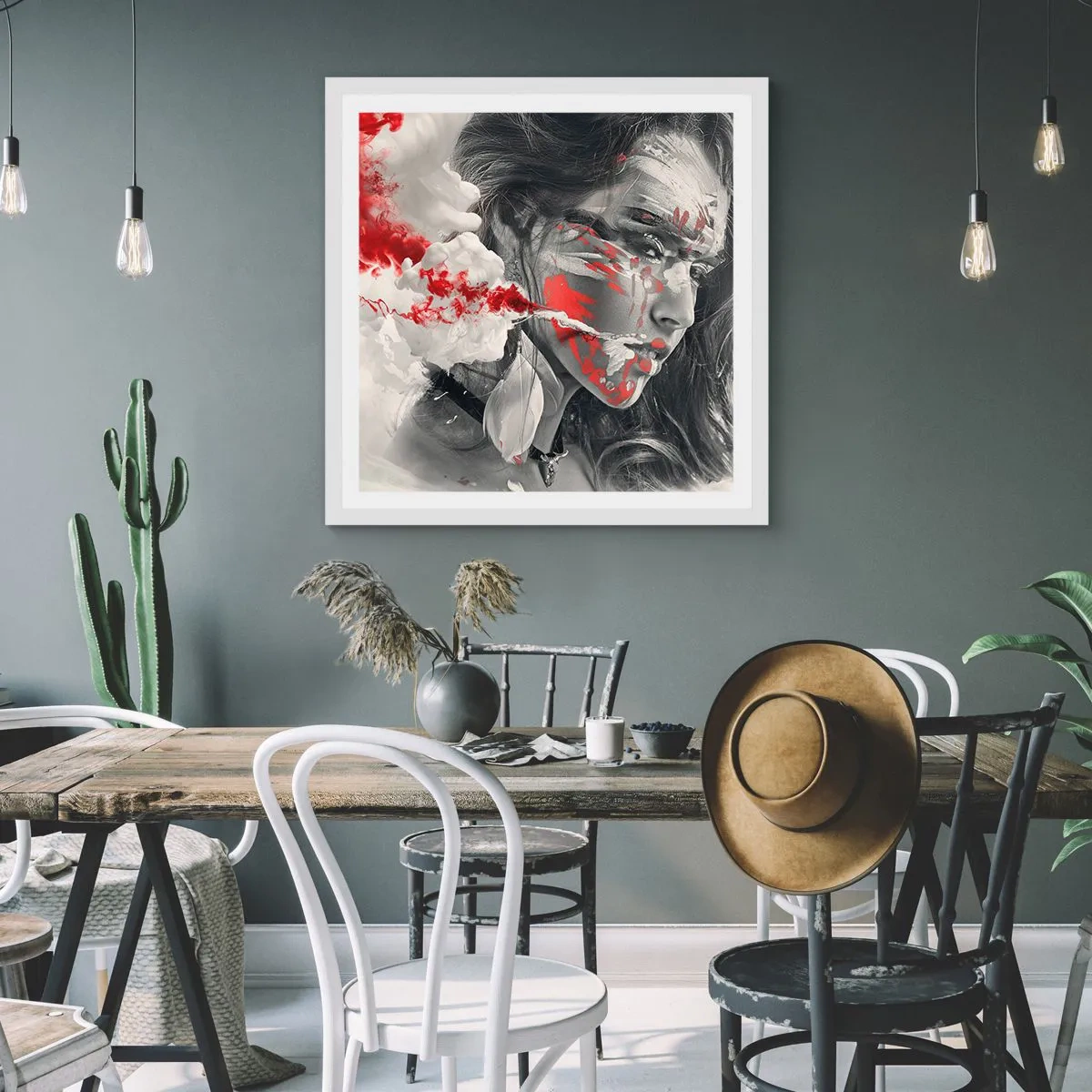 Affisch i vit ram - Röd-vit absurdhet - 40x40 cm